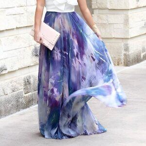 CHiCWISH DANCING WATERCOLOR FLORAL MAXI SKIRT IN VIOLET
